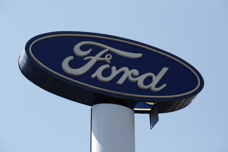 Sign of Ford is pictured at a car dealership in Mexico City