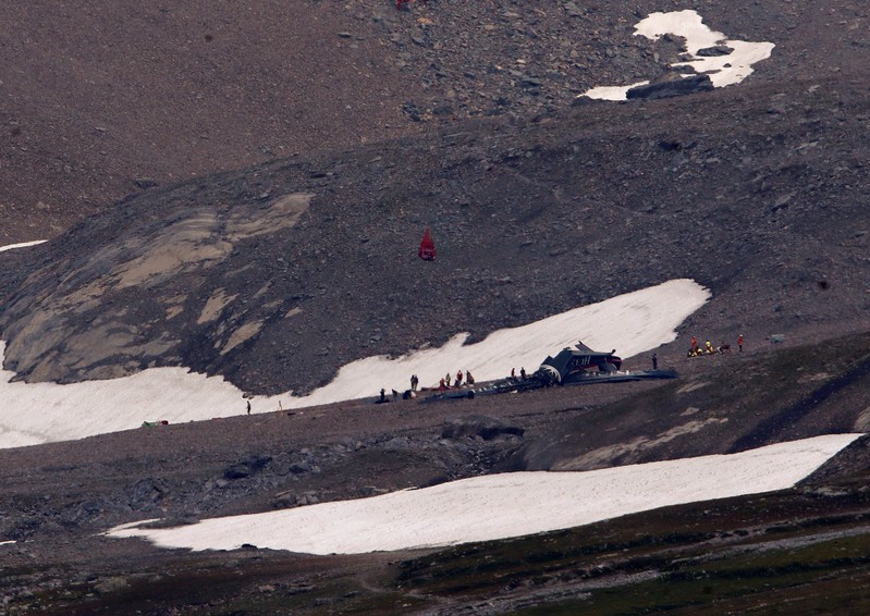 A general view of the accident site of a Junkers Ju-52 airplane near Flims