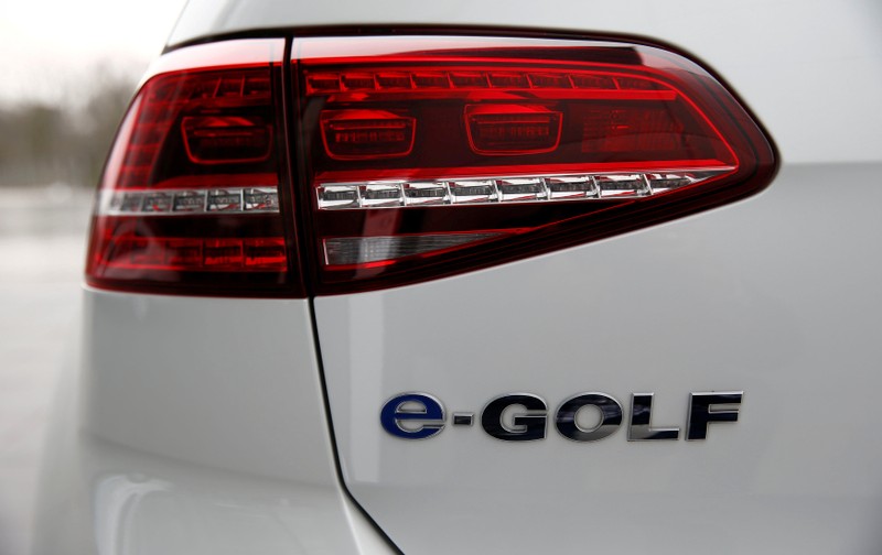 FILE PHOTO: Backlight of a VW e-Golf electric car is pictured at the Transparent Factory in Dresden