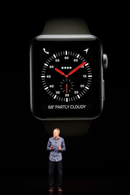 Jeff Williams, Chief operating Officer of Apple, introduces the new Apple Watch Series 4 at an Apple Inc product launch in Cupertino