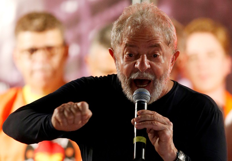 FILE PHOTO: Former Brazilian President Luiz Inacio Lula da Silva speaks during a rally in Curitiba