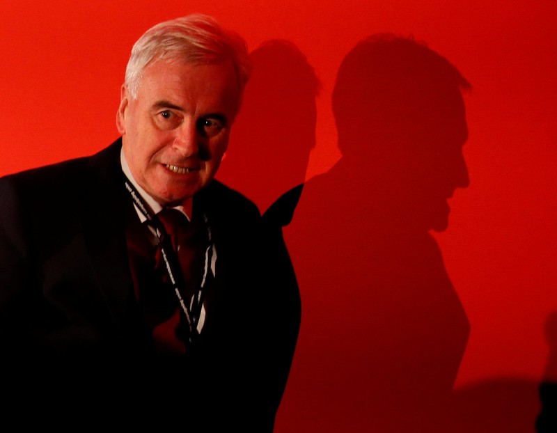 Britain's Labour Party shadow Chancellor of the Exchequer, John McDonnell speaks during a fringe meeting during his party's annual conference, in Liverpool