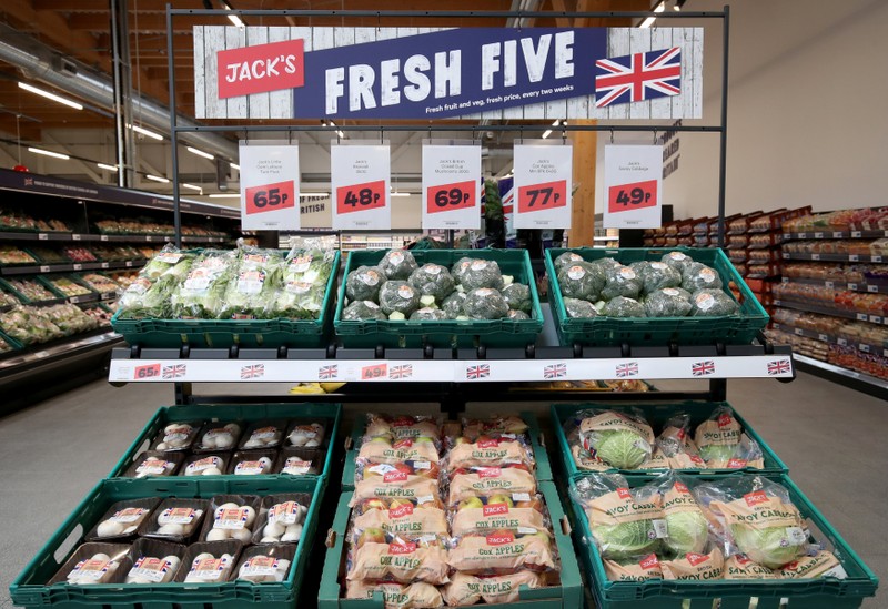 Products are displayed at Tesco's new discount supermarket Jack's, in Chatteris