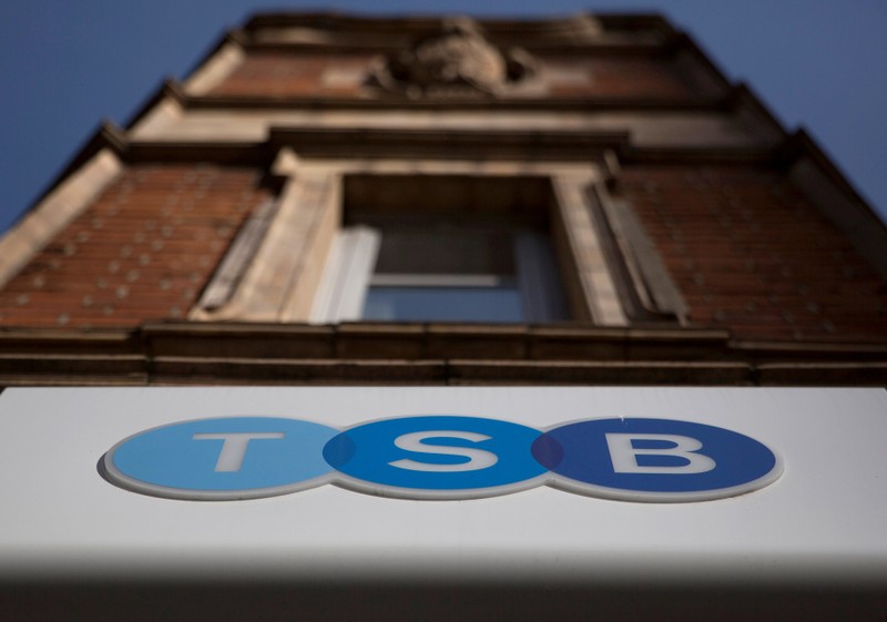 FILE PHOTO: A sign outside a branch of a TSB bank branch in central London