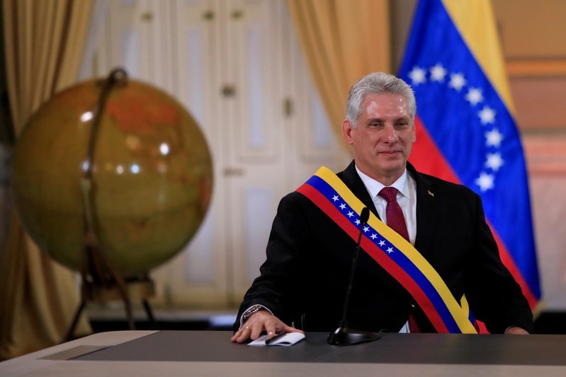 FILE PHOTO: Cuba's President Miguel Diaz-Canel attends to a meeting with Venezuela's President Nicolas Maduro at the Miraflores Palace in Caracas