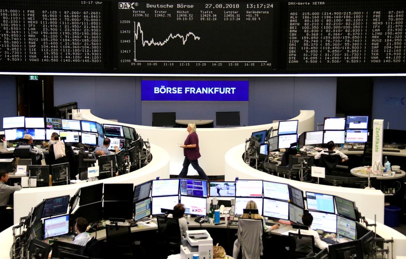 FILE PHOTO: The German share price index DAX is seen at the stock exchange in Frankfurt