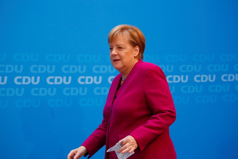 German Chancellor Angela Merkel arrives to give a statement at the CDU headquarters in Berlin