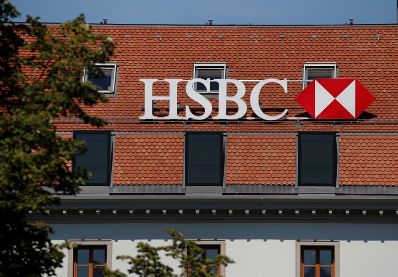 A logo is pictured on HSBC bank in Geneva
