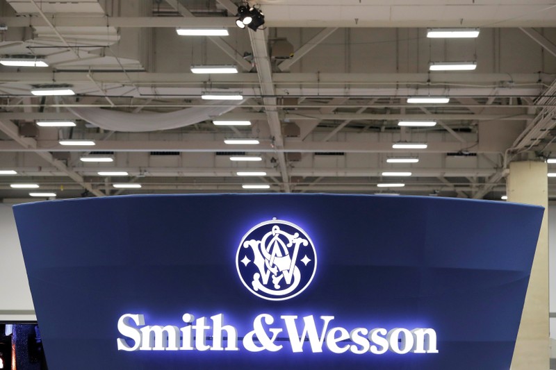 FILE PHOTO: A Smith & Wesson logo is displayed during the annual National Rifle Association (NRA) convention in Dallas Texas