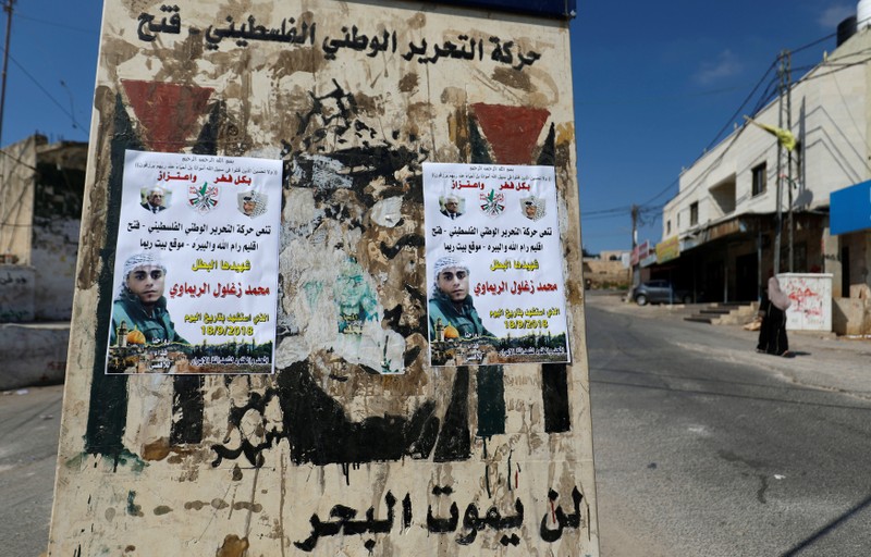 Pictures of 24-year-old Palestinian Mohammad al-Khatib are seen in Beit Rima village in the occupied West Bank