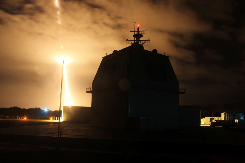FILE PHOTO: Intercept flight test of a land-based Aegis Ballistic Missile in Kauai Hawaii