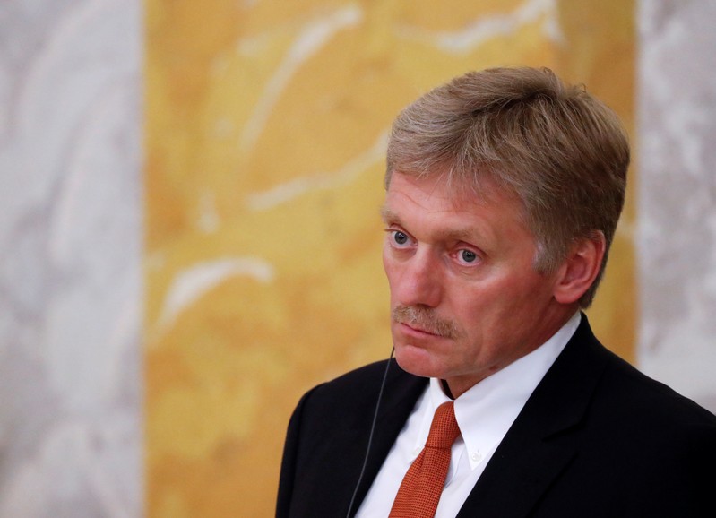 FILE PHOTO - Kremlin spokesman Peskov attends a news conference of Russian President Putin and his French counterpart Macron in St. Petersburg