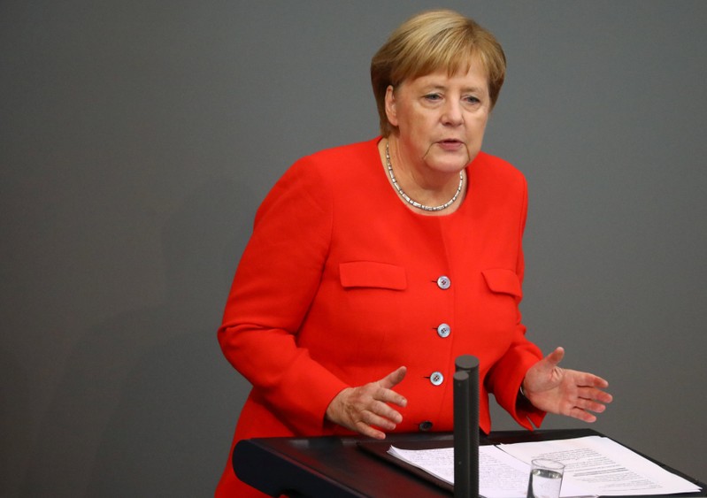 German Chancellor Angela Merkel speaks during a session at the lower house of parliament Bundestag in Berlin