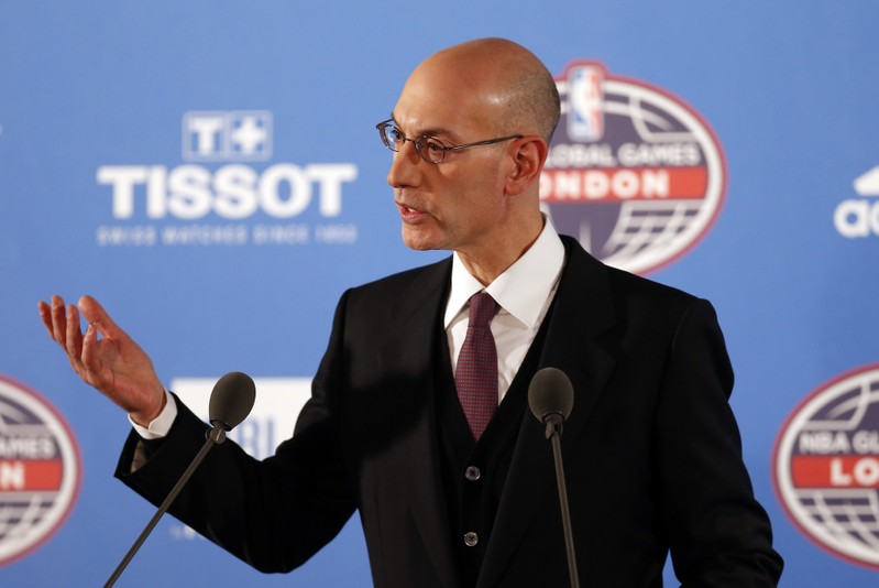 FILE PHOTO: NBA Commissioner Adam Silver during the press conference ahead of the game