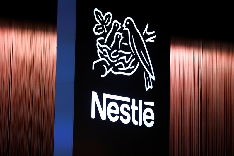 FILE PHOTO: The Nestle logo is seen during the opening of the 151st Annual General Meeting of Nestle in Lausanne