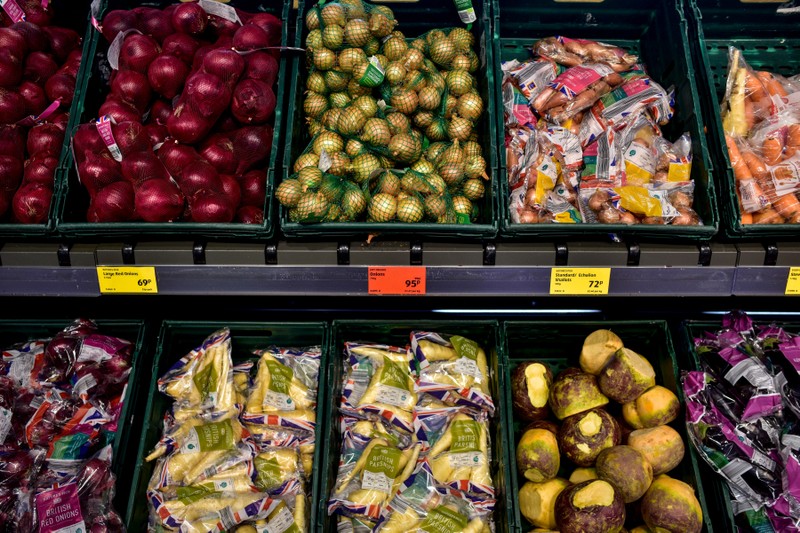 FILE PHOTO: Fresh vegetables on sale in an Aldi store in London