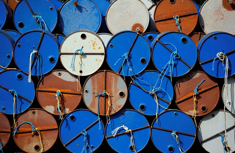 Oil barrels are pictured at the site of Canadian group Vermilion Energy in Parentis-en-Born