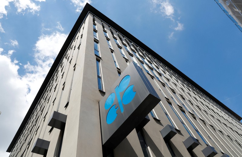 FILE PHOTO: The OPEC logo at OPEC's headquarters in Vienna