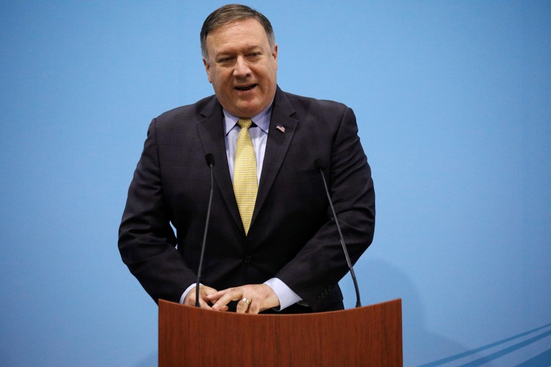 U.S. Secretary of State Mike Pompeo speaks during a news conference at the ASEAN Foreign Ministers' Meeting in Singapore