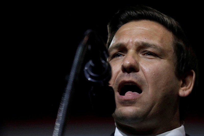 FILE PHOTO: Republican Florida governor candidate Ron DeSantis speaks during a Make America Great Again Rally at the Florida State Fairgrounds in Tampa, Florida, U.S.