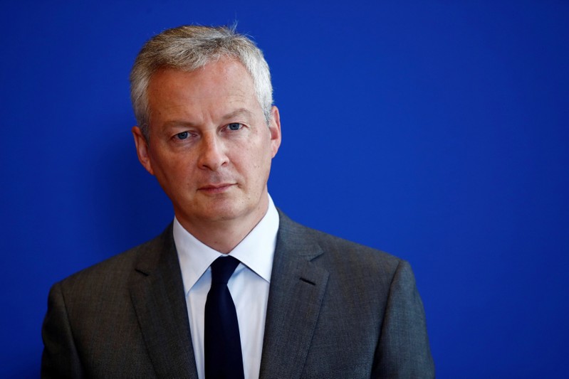 FILE PHOTO: French Finance Minister Bruno Le Maire attends a news conference at the Bercy Finance Ministry in Paris