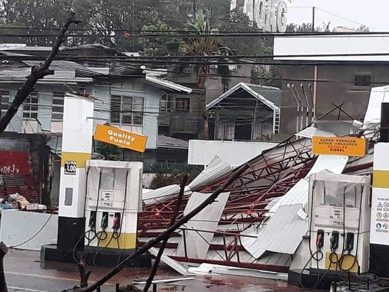 A damaged petrol station is seen as Typhoon Mangkhut hits Philippines