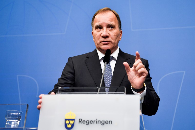 Prime Minister and Social Democratic Party leader Stefan Lofven attends a news conference at the government headquarters Rosenbad in Stockholm