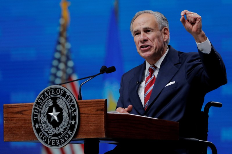 FILE PHOTO: Texas Governor Greg Abbott speaks at the annual NRA convention in Dallas Texas
