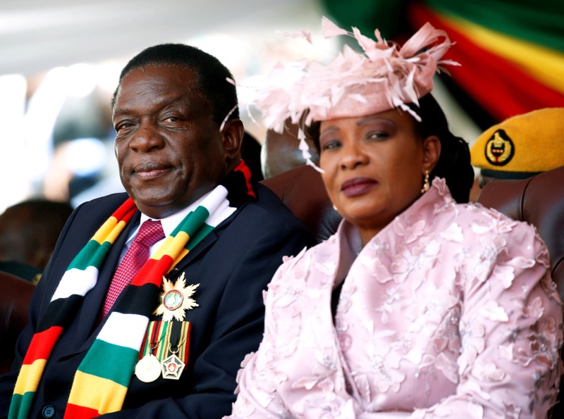 FILE PHOTO: Zimbabwe's President Emmerson Mnangagwa and his wife Auxillia look on during his inauguration ceremony in Harare