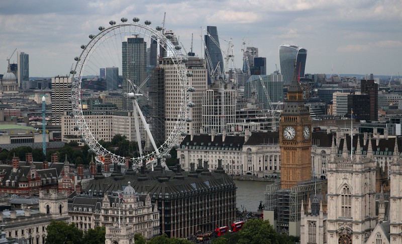 The London Eye, the Big Ben clock tower and the City of London financial district are seen from the Broadway development site in central London