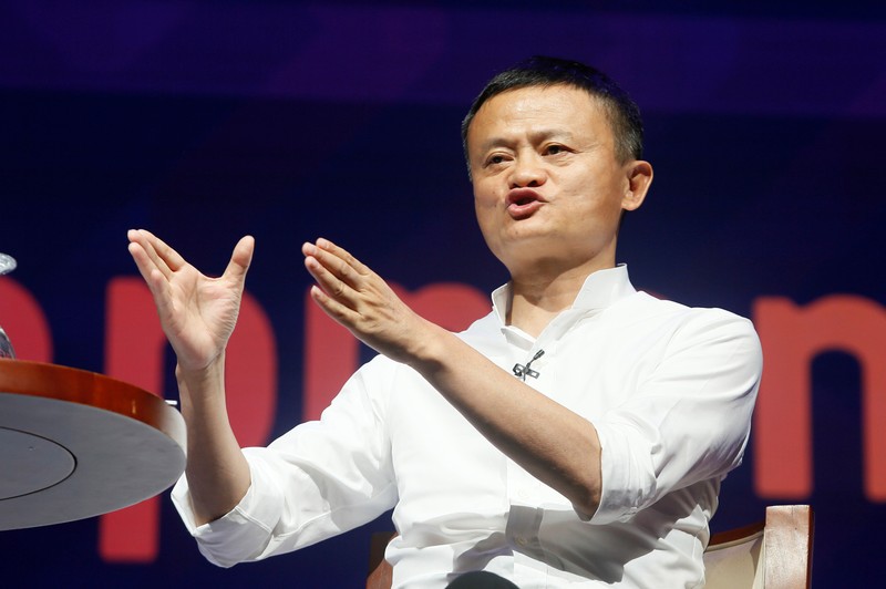 Alibaba Group co-founder and Executive Chairman Jack Ma gestures during a seminar at the International Monetary Fund - World Bank Annual Meeting 2018 in Nusa Dua