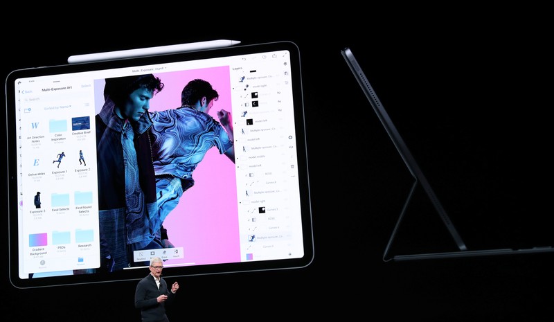 Apple CEO Tim Cook introduces the new iPad Pro during an Apple launch event in the Brooklyn borough of New York