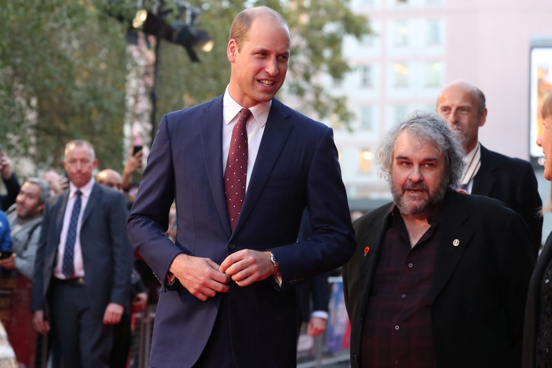 Britain's Prince William, Duke of Cambridge and New Zealand film maker Peter Jackson attend the world premiere of Peter Jackson's film 
