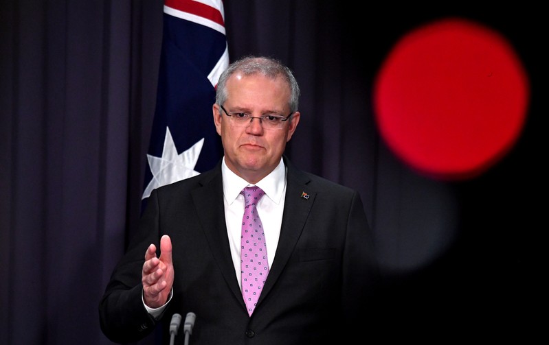 FILE PHOTO: Prime Minister Scott Morrison speaks to the media during a press conference at Parliament House in Canberra