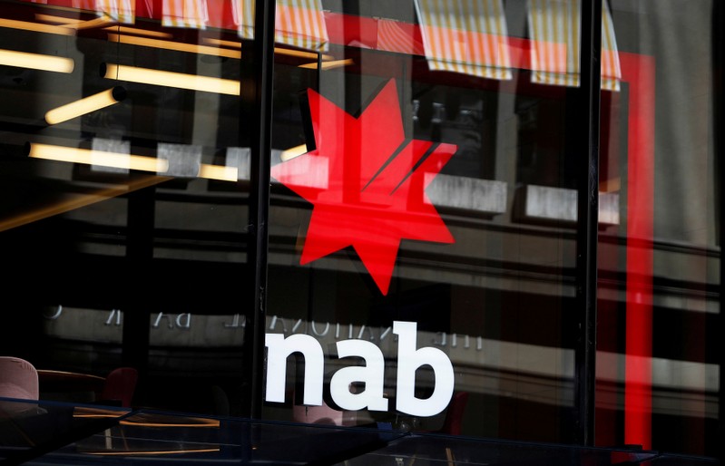 FILE PHOTO: The National Australia Bank logo is seen on a branch in central Sydney
