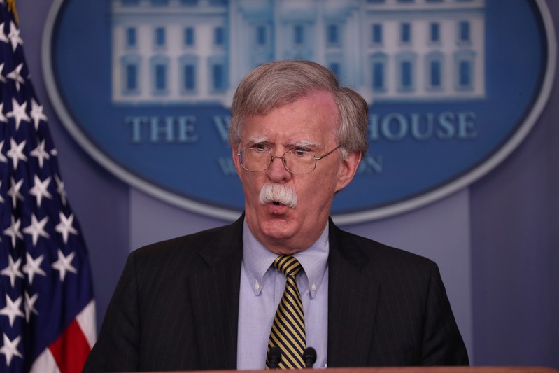 U.S. National Security Advisor Bolton answers questions during news conference in the White House briefing room in Washington