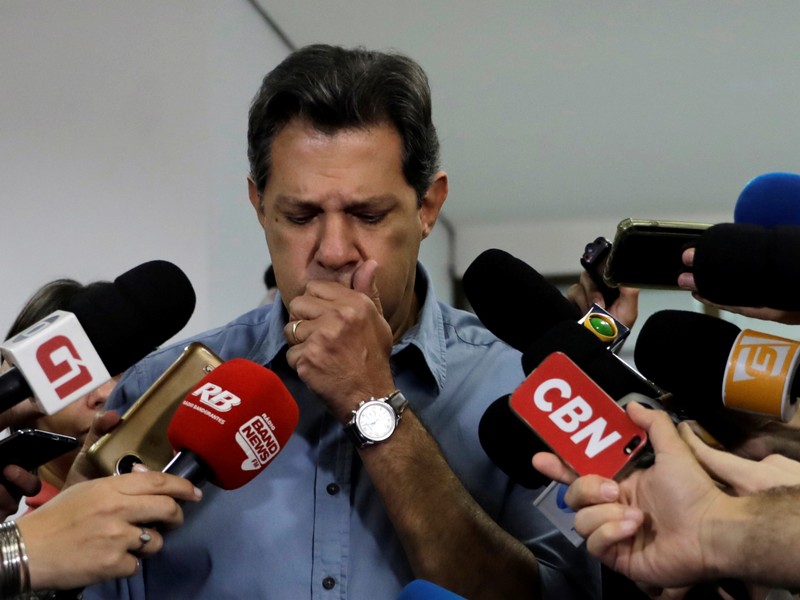 Fernando Haddad, presidential candidate of Brazil's leftist Workers' Party (PT), attends a news conference in Sao Paulo