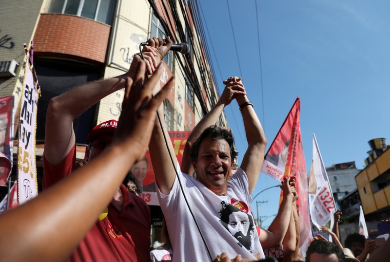 FILE PHOTO: Brazil's Workers' Party presidential candidate Haddad attends a rally in Duque de Caxias near Rio de Janeiro