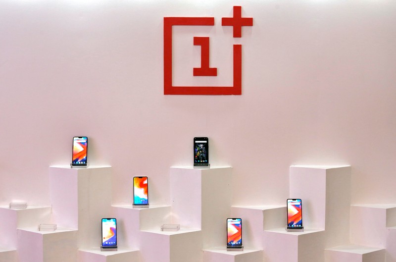 FILE PHOTO: OnePlus mobile phones are seen on display during a press briefing in Mumbai