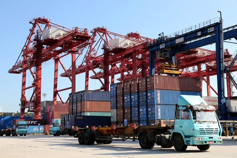 FILE PHOTO - Shipping containers are seen at a port in Lianyungang