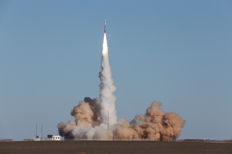 Zhuque-1, a privately developed Chinese carrier rocket by Beijing-based Landspace, lifts off from the launch pad at Jiuquan Satellite Launch Center in Gansu