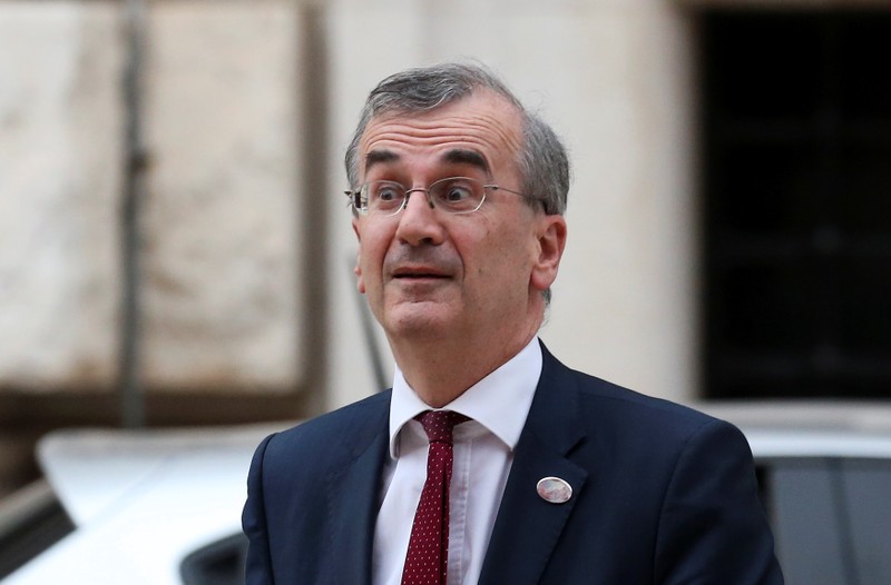 Bank of France Governor Francois Villeroy de Galhau arrives at the Petruzzelli Theatre during a G7 for Financial ministers in the southern Italian city of Bari