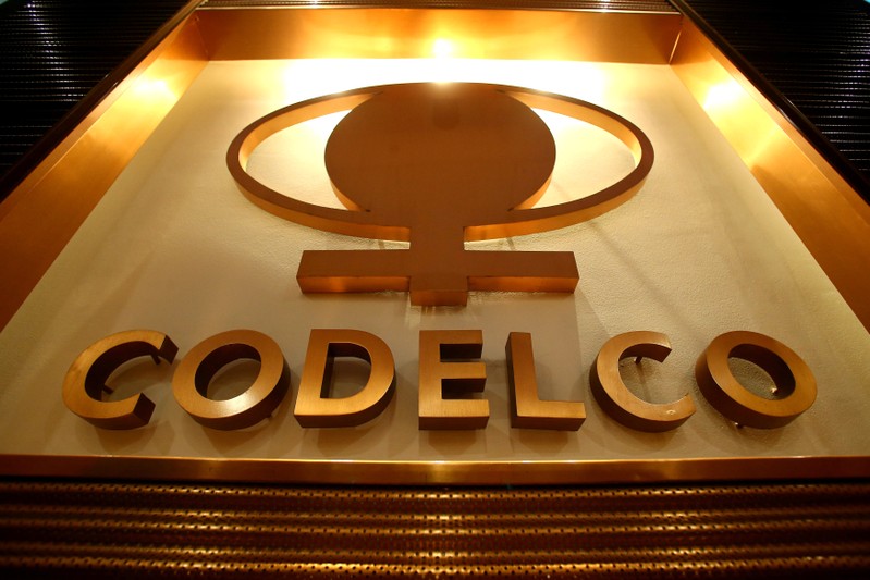 FILE PHOTO: The logo of Codelco, the world's largest copper producer, is seen at their headquarters in downtown Santiago