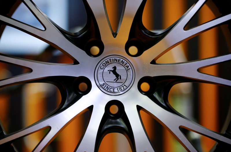 The logo of Continental is pictured on a rim in Hanover