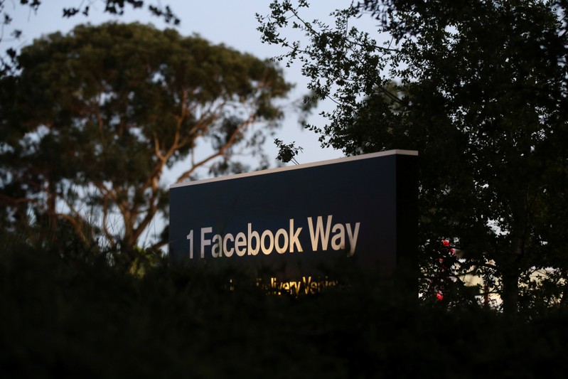 A Facebook address sign is seen at Facebook headquarters in Menlo Park