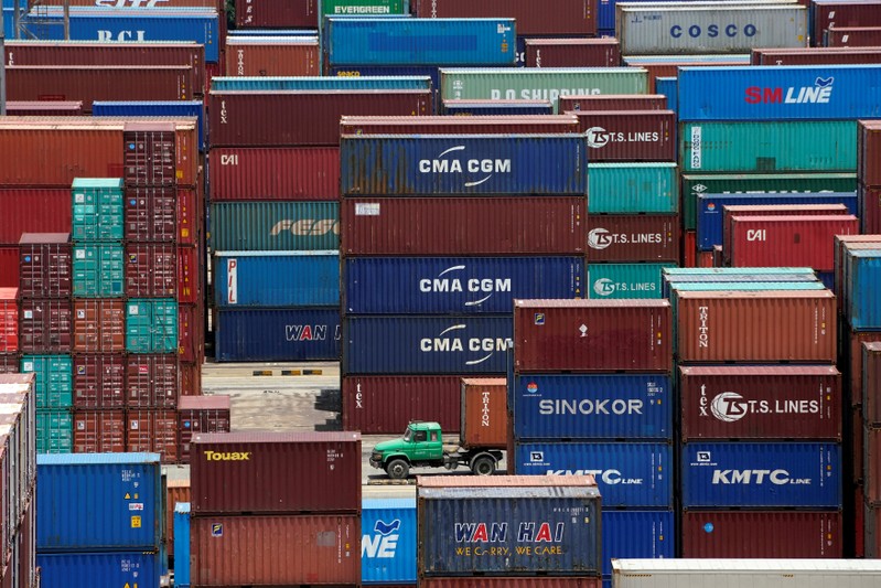 FILE PHOTO: Shipping containers are seen at a port in Shanghai