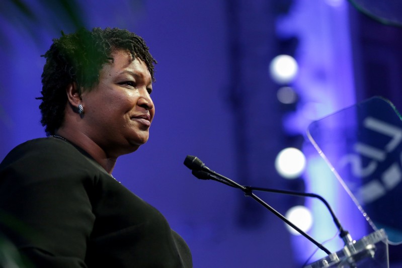 FILE PHOTO: Abrams, Candidate for Governor in the state of Georgia, delivers a speech during a fundraiser in Manhattan