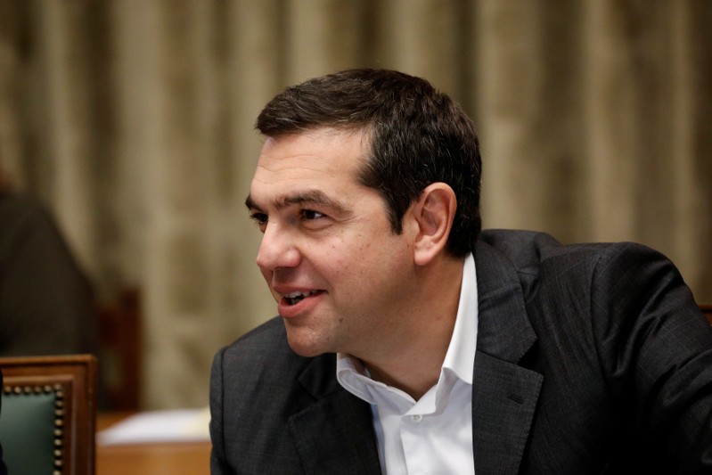 Greek PM Tsipras attends a cabinet meeting at the parliament in Athens