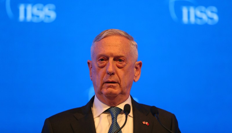 FILE PHOTO: U.S. Defense Secretary James Mattis speaks during the second day of the 14th Manama dialogue, Security Summit in Manama