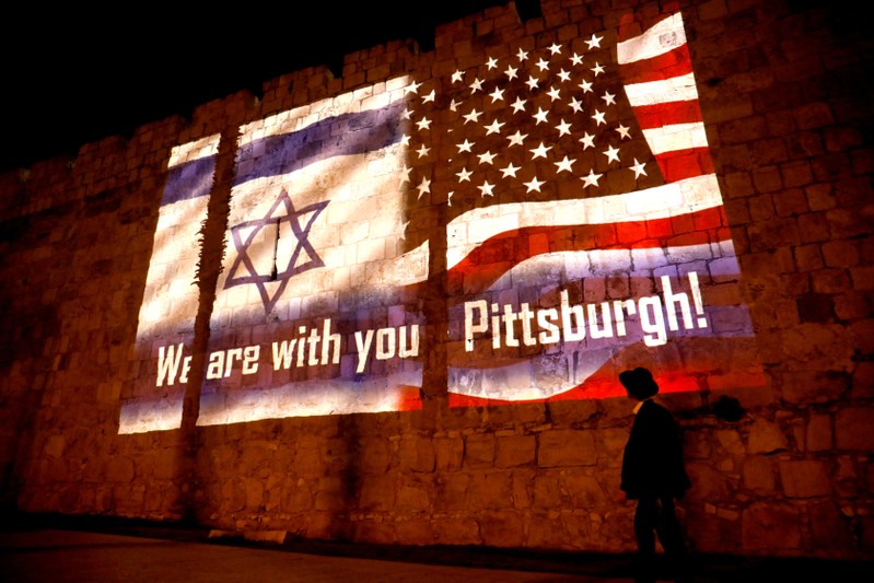 An image of Israeli and American flags with the wording, 